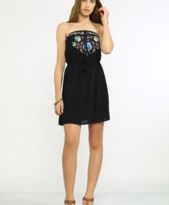 black rayon TUBE DRESS WITH EMBROIDERY