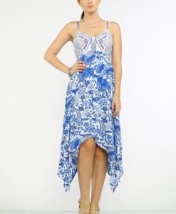 blue PRINTED HANKERCHIEF DRESS WITH BACK CUT-OUT